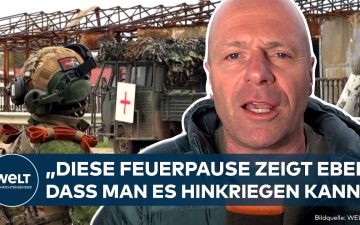 Zerstörte Gebäude in der ukrainischen Stadt Oleschky – humanitäre Feuerpause im Ukrainekrieg ermöglicht Evakuierung