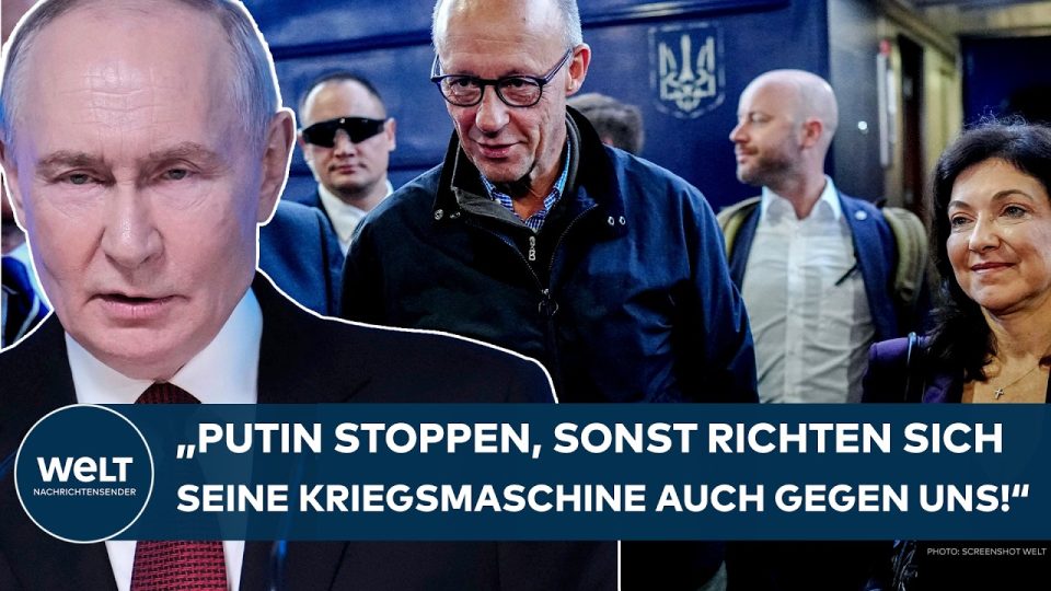 Merz in Kiew – Bundeskanzler Friedrich Merz bei seinem Solidaritätsbesuch in Kiew, Ukraine, mit Warnung vor Putins Kriegsmas…