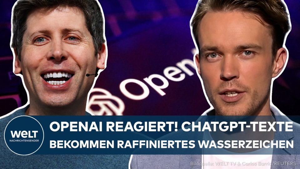 ChatGPT-Wasserzeichen – Laptop-Bildschirm mit ChatGPT-Interface und symbolischem unsichtbarem Wasserzeichen für KI-generiert…
