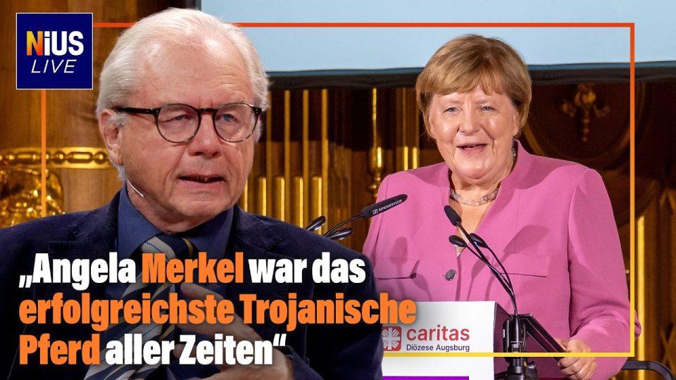 Angela Merkel CDU Abrechnung – Angela Merkel am Rednerpult, symbolisch für die CDU Abrechnung und politisches Erbe der Ex-Ka…