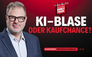 Börsenbildschirm mit steigenden KI-Aktien-Kursen von Nvidia und Alphabet im Vergleich