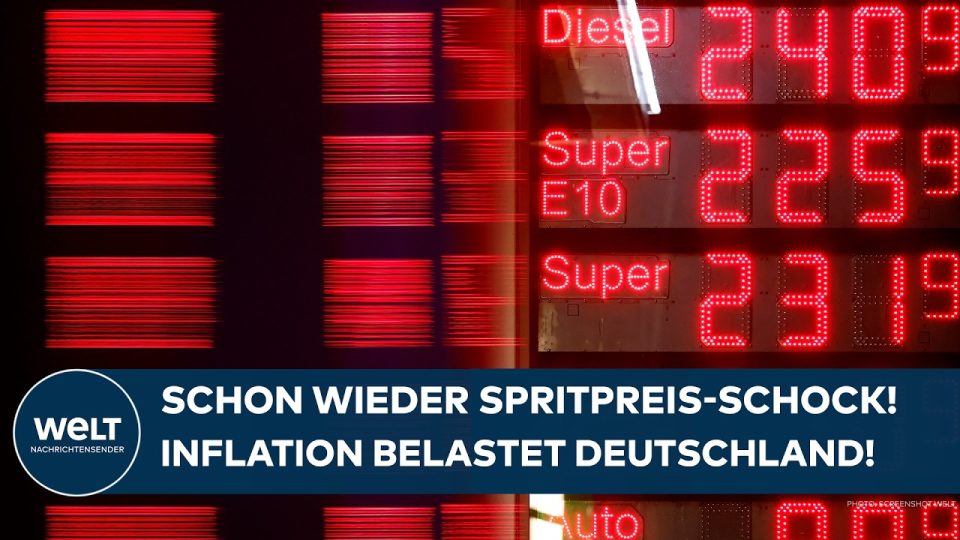Spritpreise Inflation – Autofahrer tankt an einer Zapfsäule in Deutschland – hohe Spritpreise treiben die Inflation