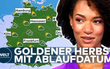 Sonniger Herbsttag in Deutschland mit blauem Himmel und bunten Laubbäumen – Herbstwetter Deutschland im Oktober