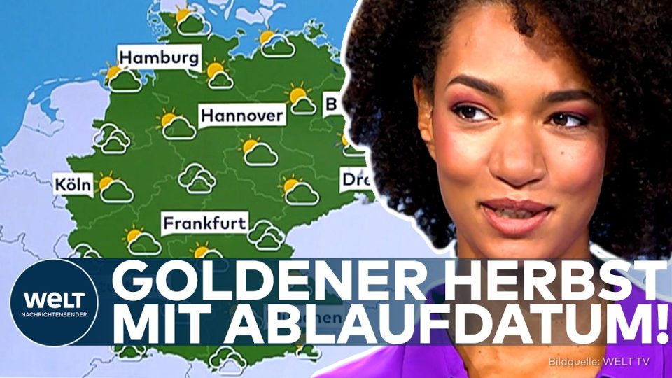 Sonniger Herbsttag in Deutschland mit blauem Himmel und bunten Laubbäumen – Herbstwetter Deutschland im Oktober