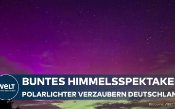 Polarlichter Deutschland – Bunte Polarlichter in Pink, Grün und Violett über der Insel Rügen in Deutschland bei Nacht