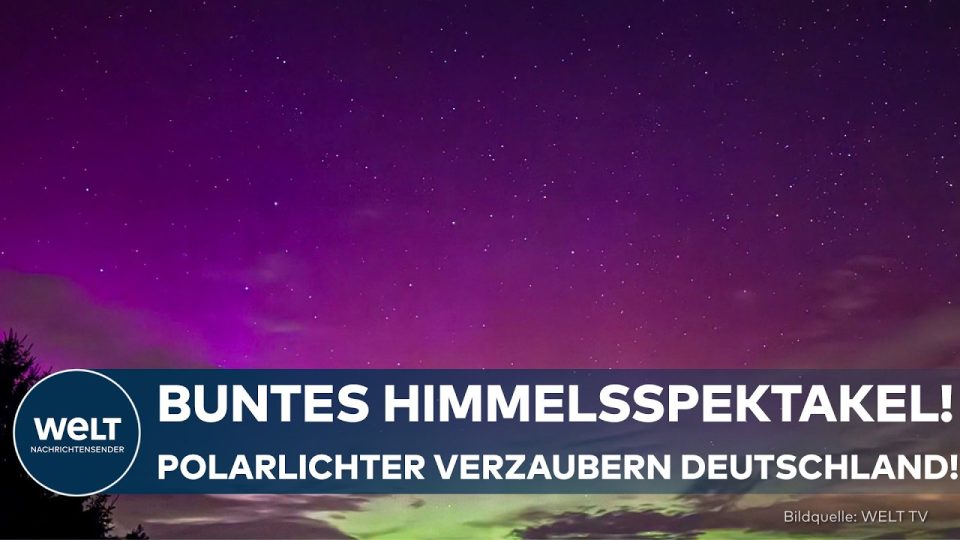 Polarlichter Deutschland – Bunte Polarlichter in Pink, Grün und Violett über der Insel Rügen in Deutschland bei Nacht