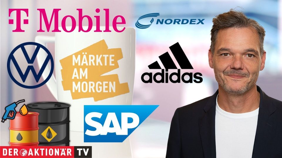 Händler an der Börse verfolgt die Märkte am Morgen auf Kursanzeigen mit DAX und Ölpreis