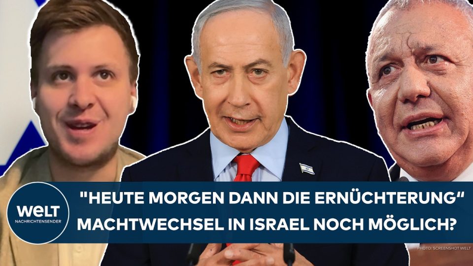 Wahlplakate in Israel nach der Israel-Wahl mit Porträts von Netanjahu und Eisenkott