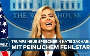 Katie Zachariah als neue Trump-Sprecherin am Rednerpult im Weißen Haus bei ihrem ersten Auftritt