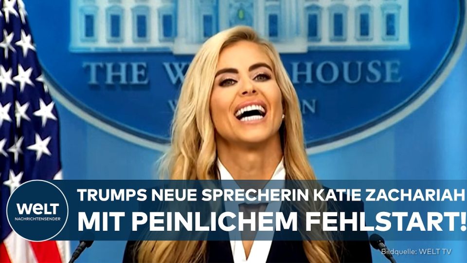 Katie Zachariah als neue Trump-Sprecherin am Rednerpult im Weißen Haus bei ihrem ersten Auftritt