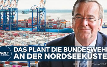 NATO-Drehscheibe Bremerhaven – Luftaufnahme des Hafens Bremerhaven als geplante NATO-Drehscheibe an der deutschen Nordseeküs…