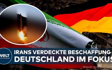 Iran Raketentechnik Deutschland – Symbolbild: Iranische Raketen vor einer Deutschlandkarte – Iran Raketentechnik Beschaffung…