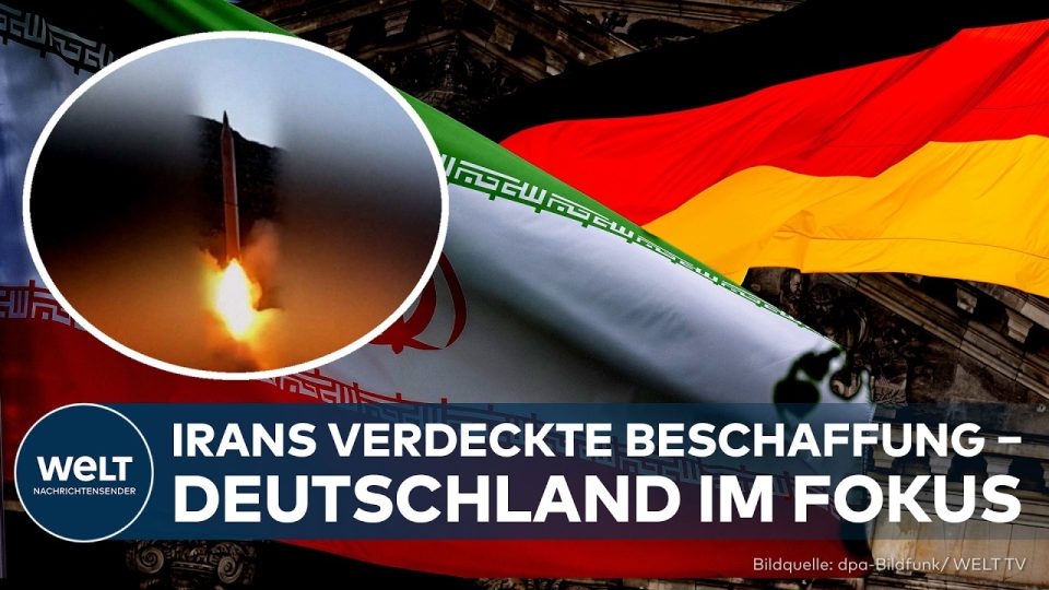 Iran Raketentechnik Deutschland – Symbolbild: Iranische Raketen vor einer Deutschlandkarte – Iran Raketentechnik Beschaffung…