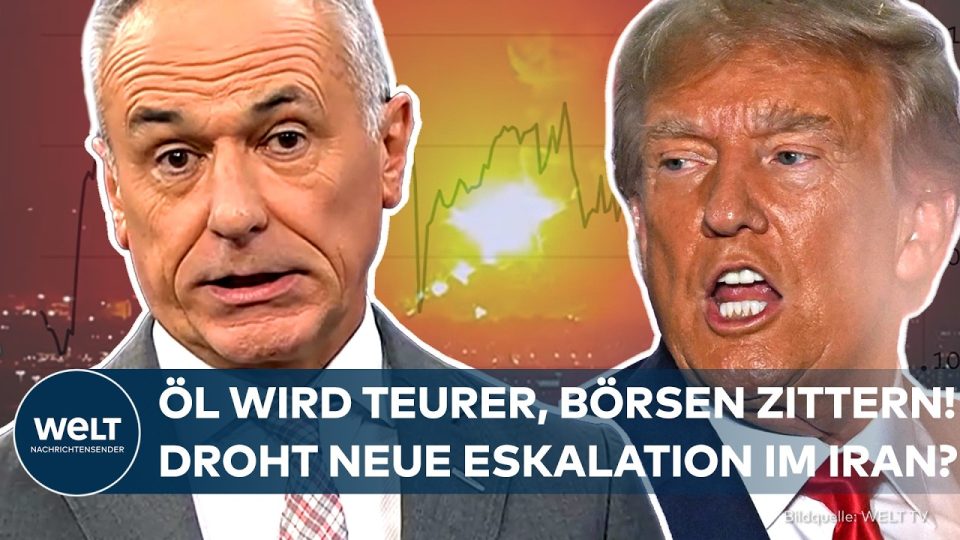 Ölpreis Nahost – Händler an der Frankfurter Börse verfolgen fallende DAX-Kurse infolge steigender Ölpreise durch Nahost-Eska…