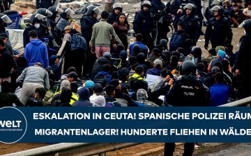 Migranten-Lager Ceuta – Spanische Polizei räumt das Migranten-Lager in Ceuta, Menschen warten am Grenzübergang zu Marokko