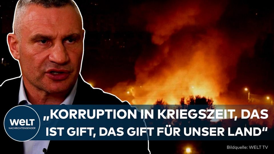 Vitali Klitschko vor der Skyline von Kiew, das Fokus-Keyword Jetdrohnen Kiew symbolisiert die russischen Luftangriffe auf di…