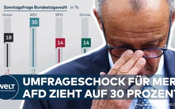 Balkendiagramm zur AfD Umfrage zeigt AfD bei 30 % und Union bei 18 % im Sonntagstrend