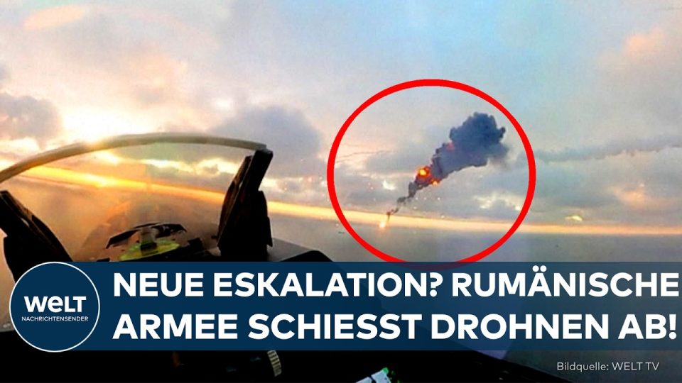 Rumänisches F-16-Kampfflugzeug im Einsatz über dem Schwarzen Meer nach Abschuss einer russischen Geran-Drohne