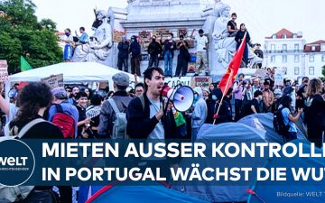 Wohnungskrise Portugal – Tausende Demonstranten in Lissabon protestieren gegen die Wohnungskrise und steigende Mietpreise in…