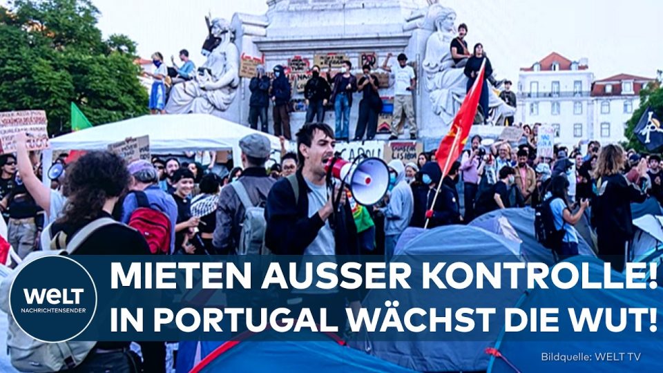 Wohnungskrise Portugal – Tausende Demonstranten in Lissabon protestieren gegen die Wohnungskrise und steigende Mietpreise in…