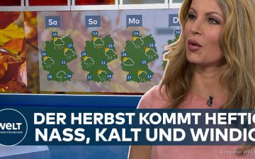 Herbstwetter in Deutschland: Dunkle Wolken, Regen und Wind über einer Landschaft – typisches Herbstwetter im Oktober