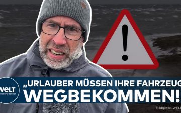 Sturmwellen an der Nordseeküste bei Neßmersiel während Sturmtief Luise mit Orkanböen