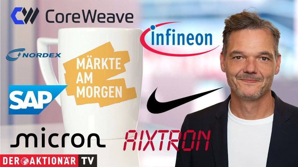 Börsenkurs-Anzeige auf einem Bildschirm – Börse aktuell mit Kursverläufen von SAP, CoreWeave und Nordex