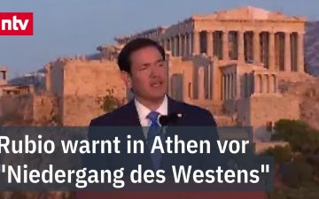 US-Außenminister Marco Rubio spricht vor der Akropolis in Athen über Rubio Europa und westliche Werte