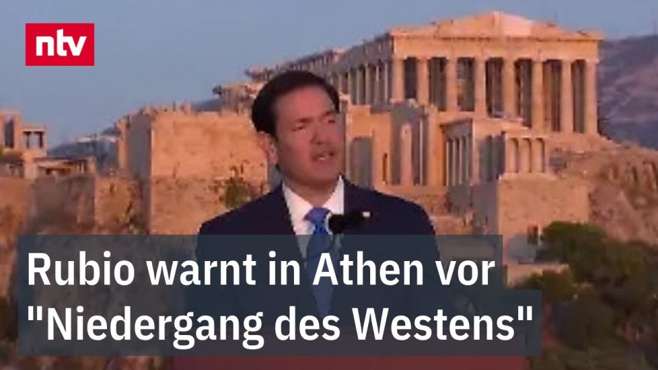 US-Außenminister Marco Rubio spricht vor der Akropolis in Athen über Rubio Europa und westliche Werte