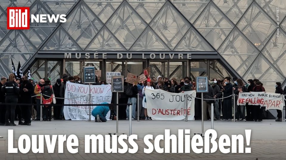 Louvre geschlossen – Demonstranten blockieren den Eingang des Louvre in Paris – Museum bleibt wegen Protesten geschlossen