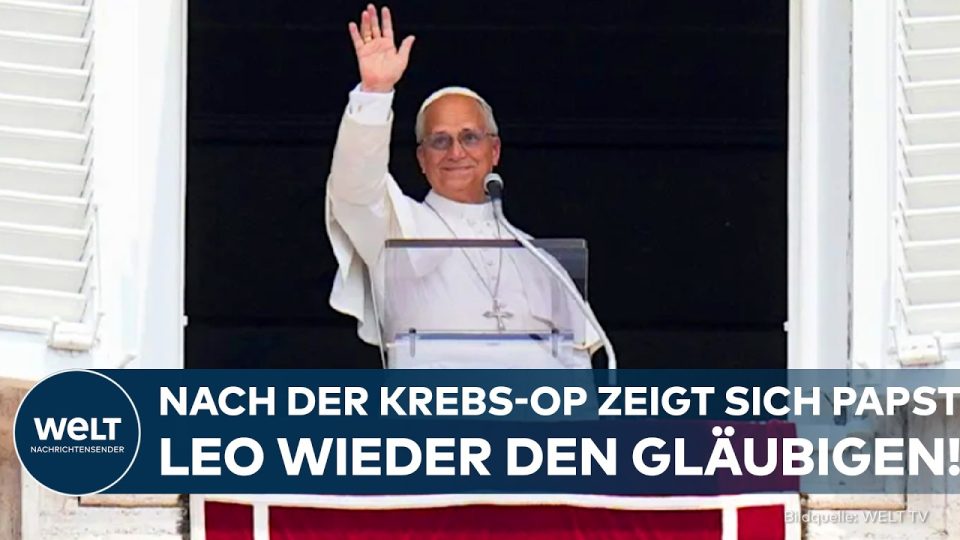 Papst Leo Krebsoperation – Papst Leo am Fenster seiner Vatikan-Wohnung beim Angelusgebet nach seiner Krebsoperation