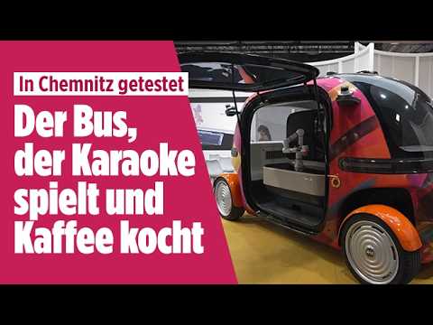 Autonomer Robobus von Pix Moving ohne Lenkrad als rollendes Café in Chemnitz im Testeinsatz