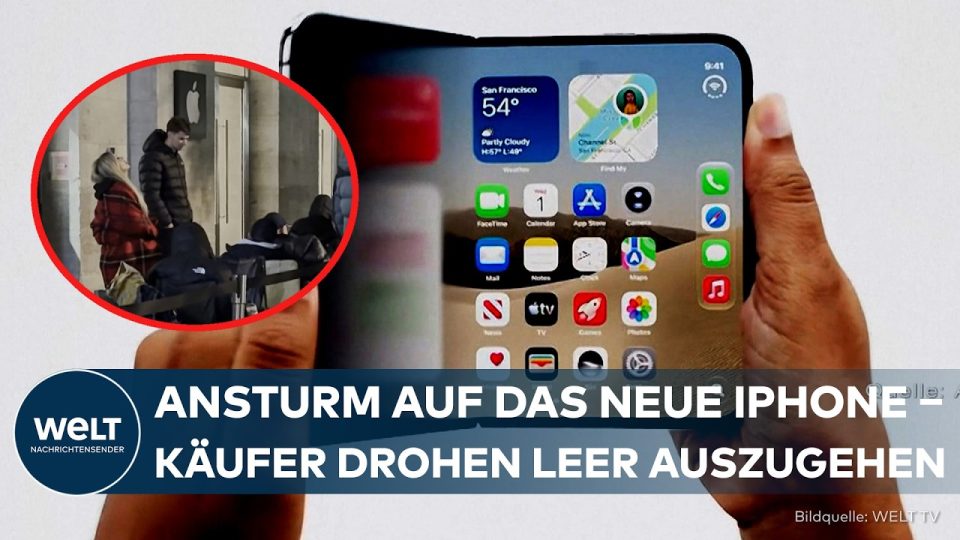Apple-Fans stehen vor dem Apple Store am Berliner Kurfürstendamm Schlange beim Launch des iPhone Duo
