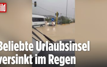 Unwetter Rhodos – Überflutete Straße auf Rhodos nach dem Unwetter mit mehr als 200 Litern Regen pro Quadratmeter