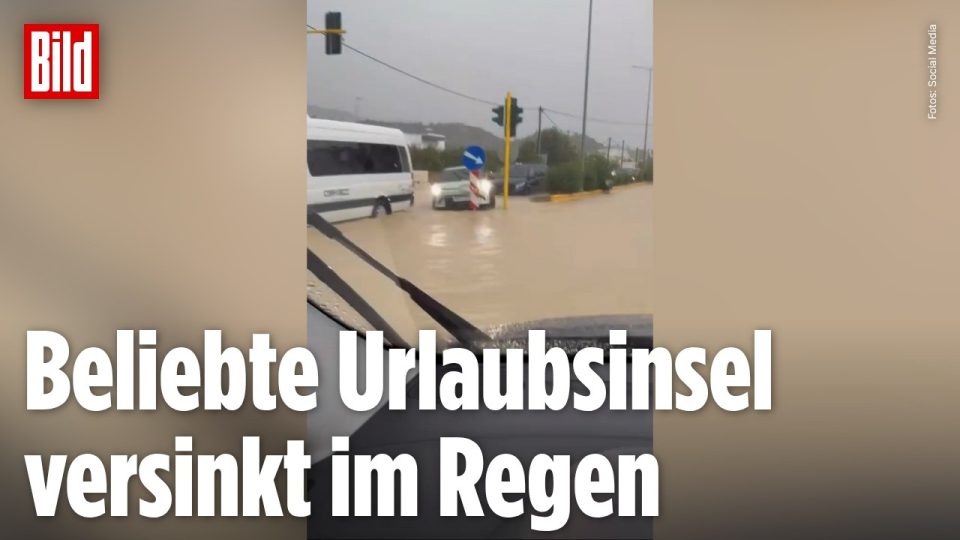 Unwetter Rhodos – Überflutete Straße auf Rhodos nach dem Unwetter mit mehr als 200 Litern Regen pro Quadratmeter