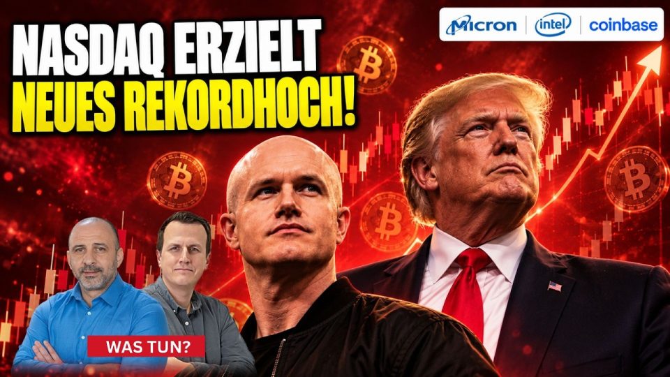 Börsenbildschirme mit Charts zu Micron Technology Quartalszahlen, Intel und Bitcoin-Kurs im Oktober 2026