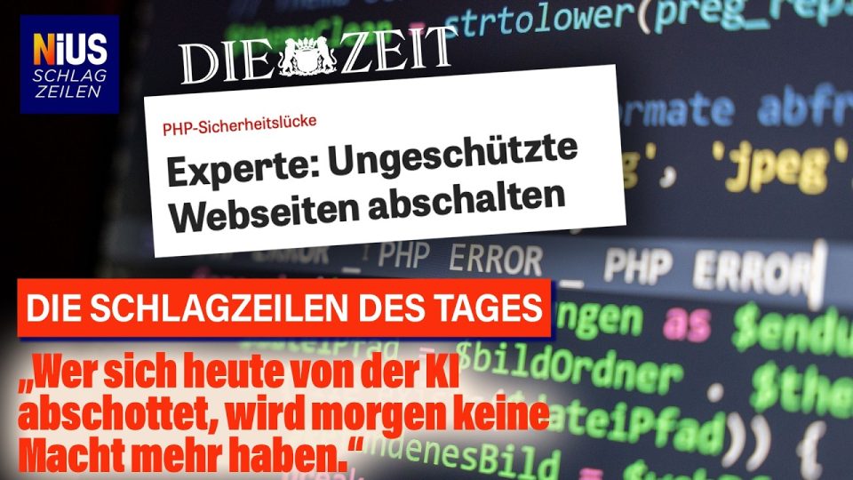 Bildschirm mit PHP-Code und Warnsymbol – PHP-Sicherheitslücke bedroht Millionen Webseiten weltweit