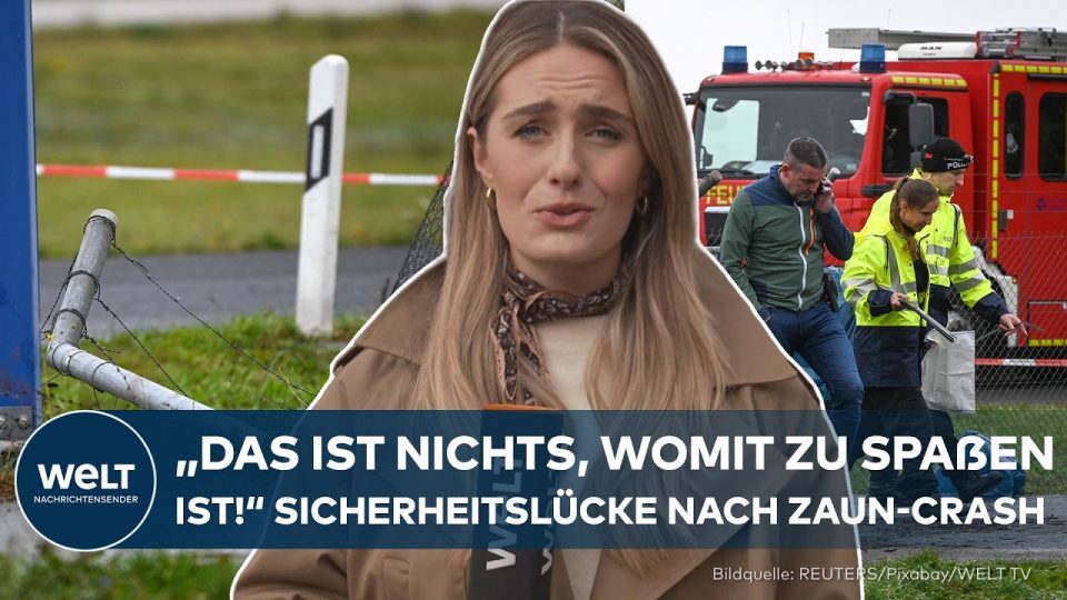 Sicherheitszaun am Flughafen Leipzig-Halle mit Lücke nach Durchbruch durch Fahrzeug – Flughafen Leipzig Sicherheitszaun