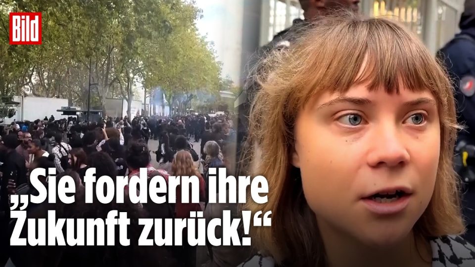 Schülerproteste Frankreich – Greta Thunberg bei Schülerprotesten in Frankreich vor einer Schule in Paris