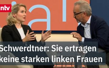Ines Schwerdtner und Jan Fleischhauer im TV-Studio diskutieren über die Berliner Mietenkrise und Vergesellschaftungspläne