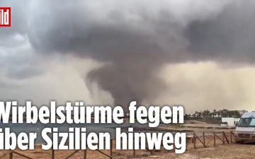 Tornado Sizilien – Dunkle Wasserhose vor der Küste Siziliens nahe Marsala – Tornado trifft Süditalien